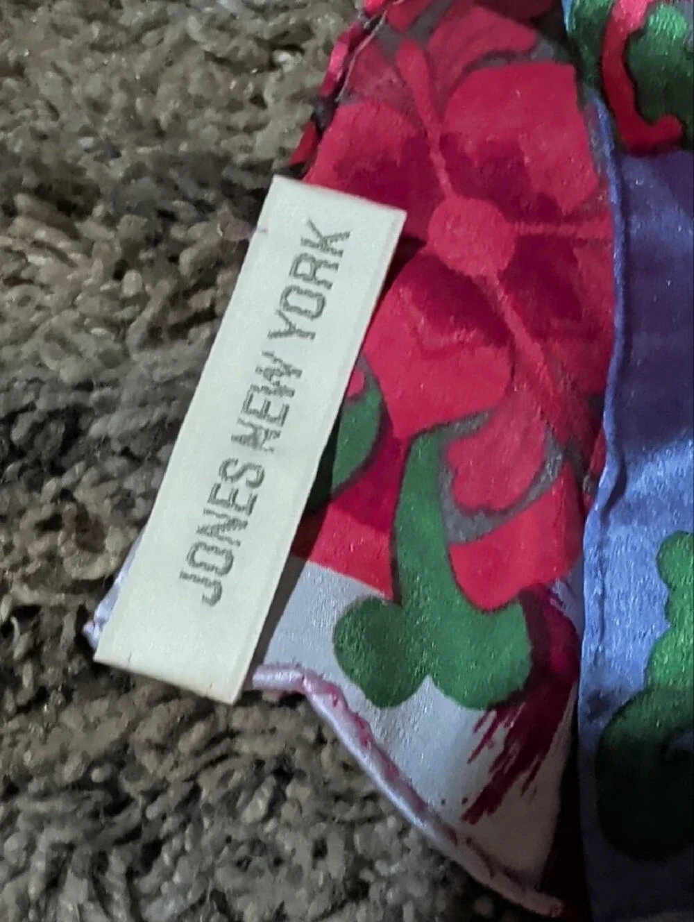 Vtg. Jones New York Pink, Lavender & Green Floral Silk Oblong Scarf